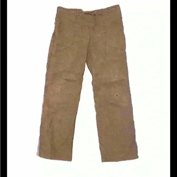 PrAna Linen Tie Front Wide Leg Pant Size Large Damage /Left Knee Has A Patch - Picture 1 of 5